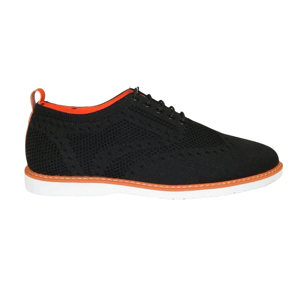 Men Comfort Casual Knit Fabric Wingtip Lace Sneaker Shoes #FRESHORT Black White - J.Valintin Men's Wear Legend - 100922