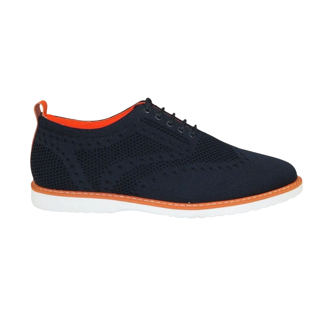 Men Comfort Casual Knit Fabric Wingtip Lace Sneaker Shoes #FRESHORT Navy Blue - J.Valintin Men's Wear Legend - 100916