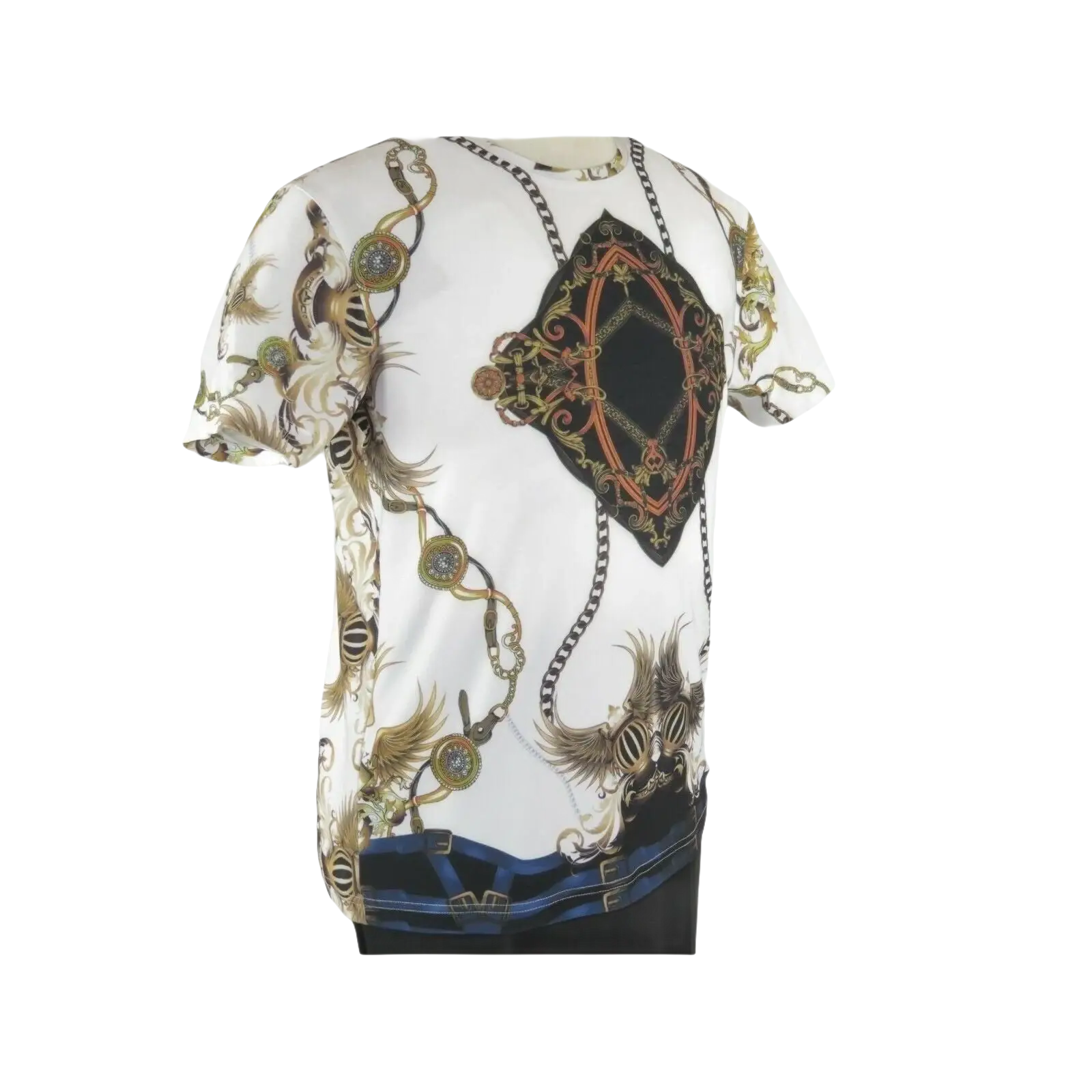 Men Crew T Shirt Makrom Turkey Medallion Chain Floral European 1217 - 420 White - J.Valintin Men's Wear Legend - 12513