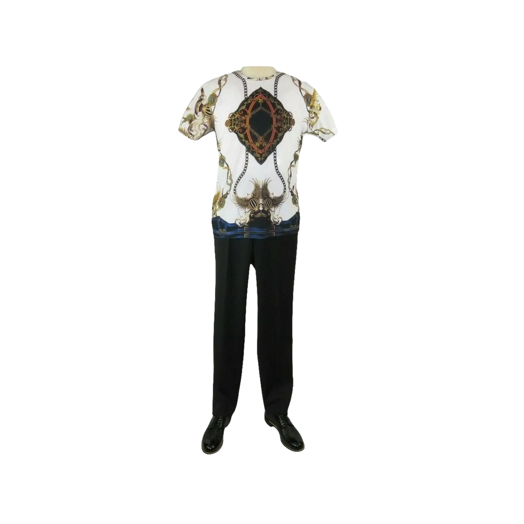 Men Crew T Shirt Makrom Turkey Medallion Chain Floral European 1217 - 420 White - J.Valintin Men's Wear Legend - 12513