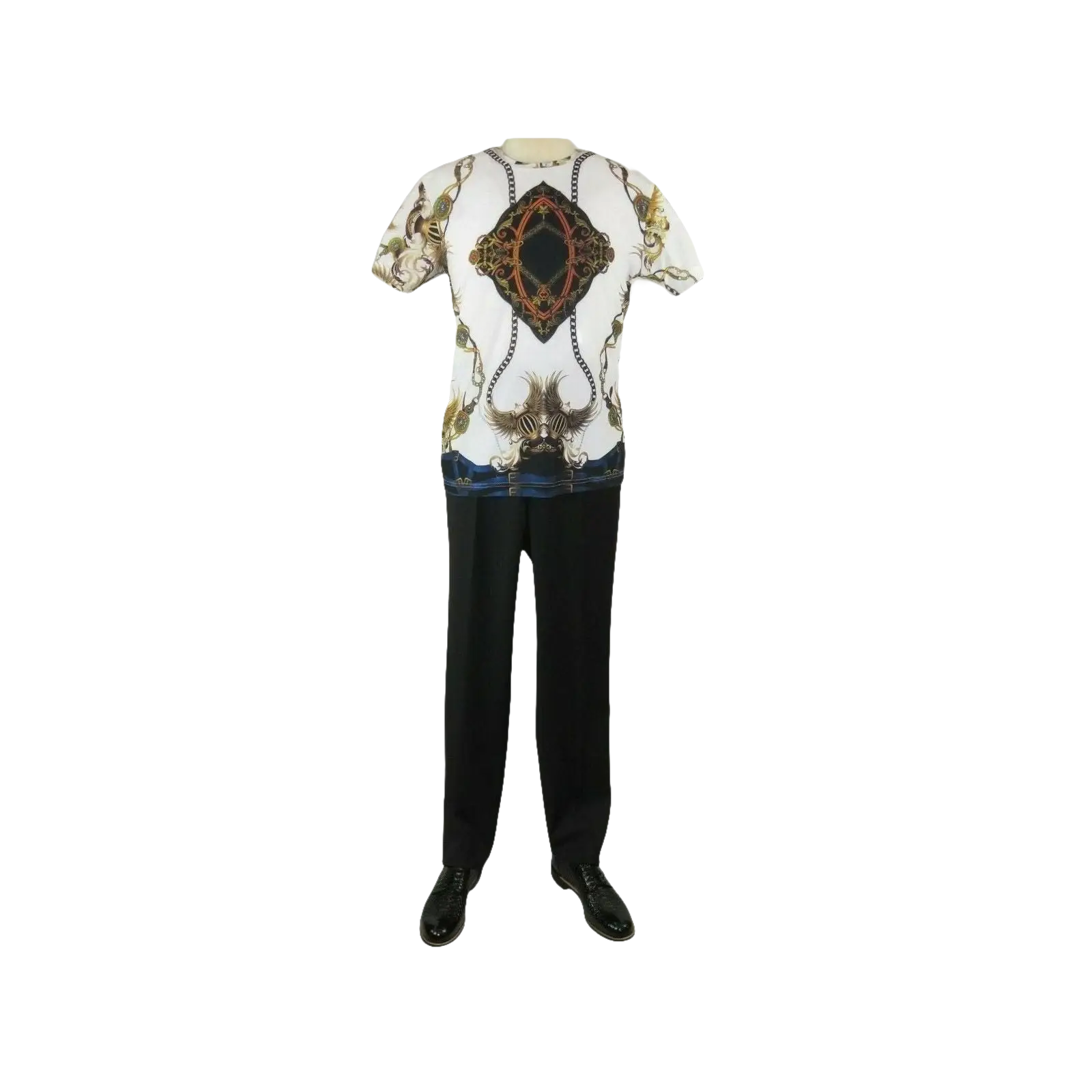 Men Crew T Shirt Makrom Turkey Medallion Chain Floral European 1217 - 420 White - J.Valintin Men's Wear Legend - 12513