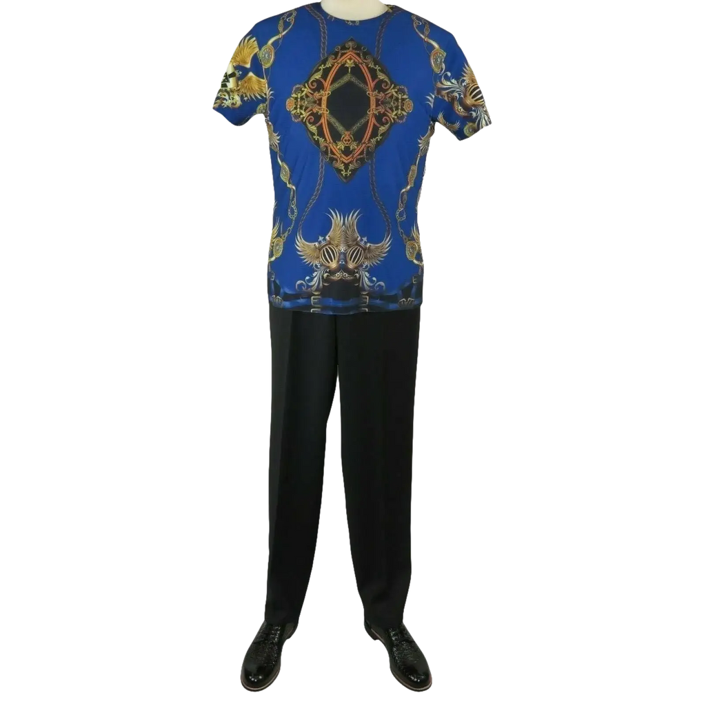 Men Crew T Shirt Makrom Turkey Medallion Chain Floral European 1217 - 421 Blue new - J.Valintin Men's Wear Legend - 12507