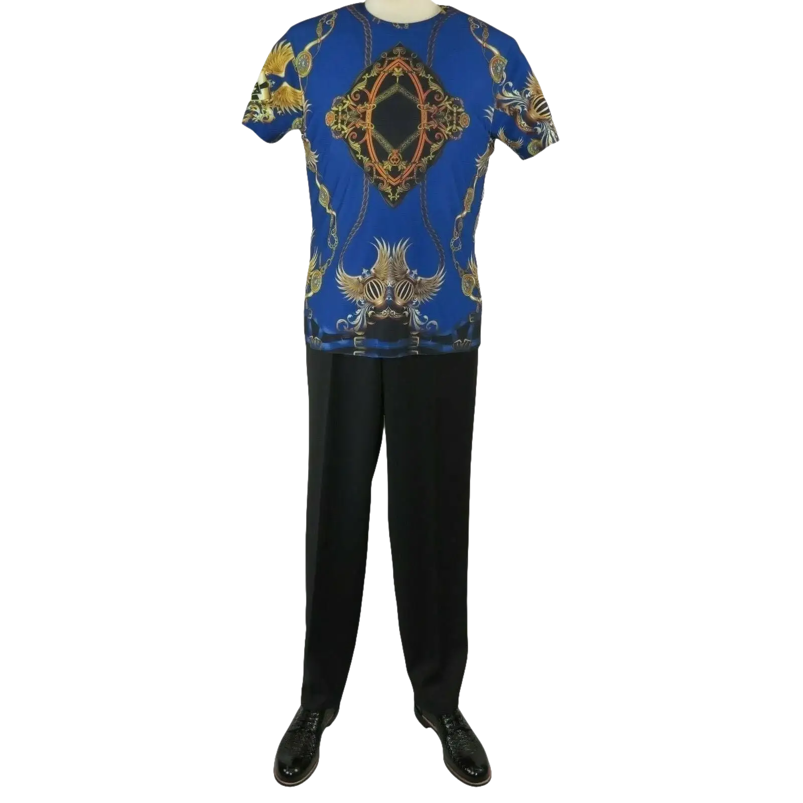 Men Crew T Shirt Makrom Turkey Medallion Chain Floral European 1217 - 421 Blue new - J.Valintin Men's Wear Legend - 12507