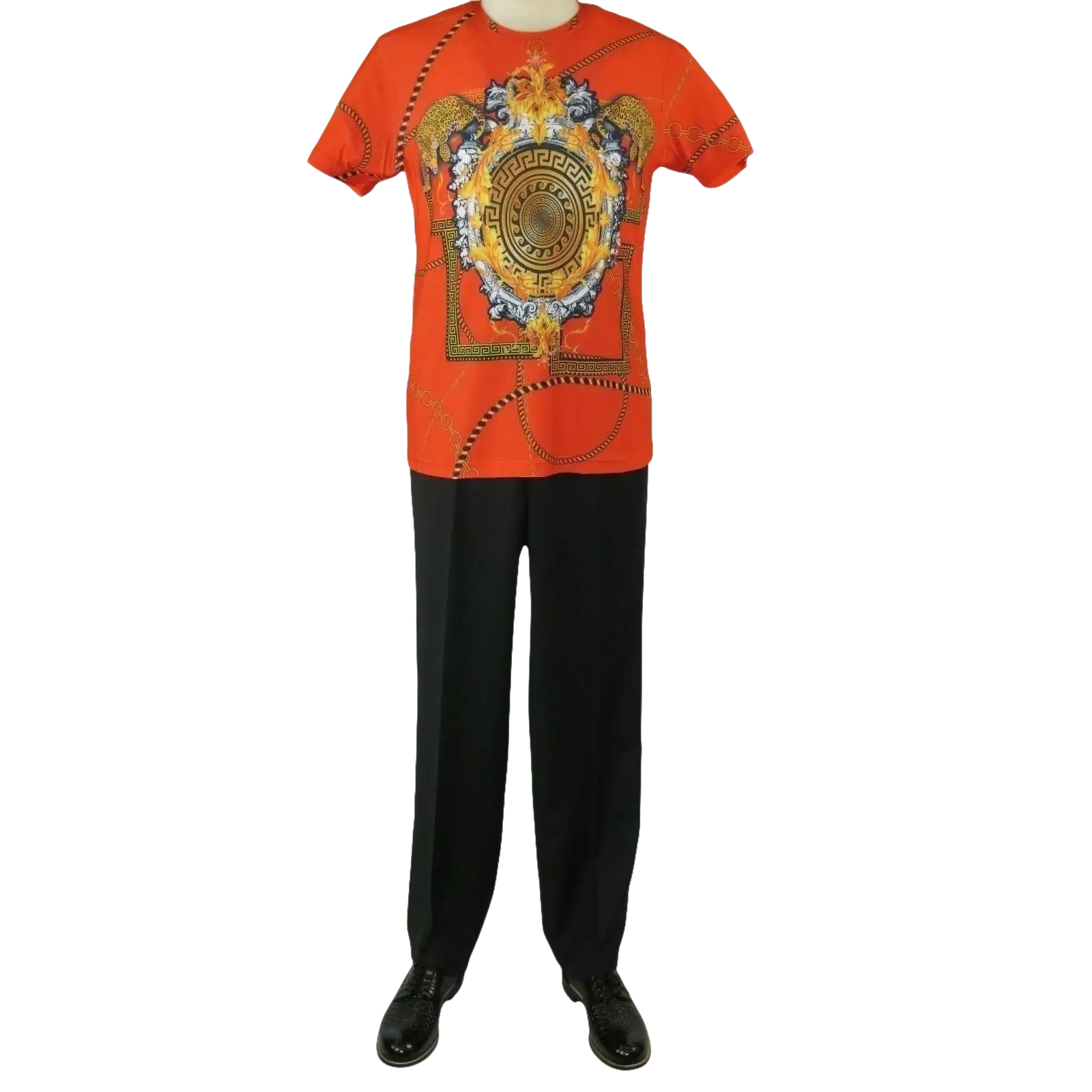 Men Crew T Shirt Makrom Turkey Medallion medusa Lion Floral 1231 - 426 red Gold - J.Valintin Men's Wear Legend - 12502