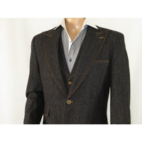 Men Denim Suit Royal Diamond 3 Piece vested Wide Leg Pleated Pants Den2 black - J.Valintin Men's Wear Legend - 14608