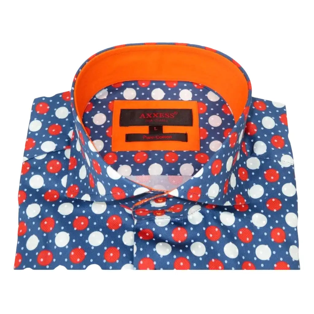Men Dress Shirts AXXESS Turkey 100% Soft Egyptian Cotton 923 - 12 Blue/Red Polka - J.Valintin Men's Wear Legend - 923 - 12 Polka - L