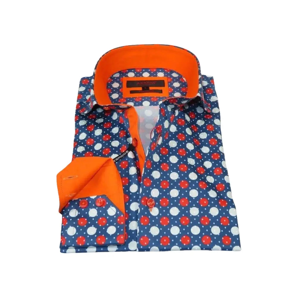 Men Dress Shirts AXXESS Turkey 100% Soft Egyptian Cotton 923 - 12 Blue/Red Polka - J.Valintin Men's Wear Legend - 923 - 12 Polka - L