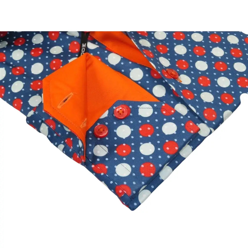 Men Dress Shirts AXXESS Turkey 100% Soft Egyptian Cotton 923 - 12 Blue/Red Polka - J.Valintin Men's Wear Legend - 923 - 12 Polka - L