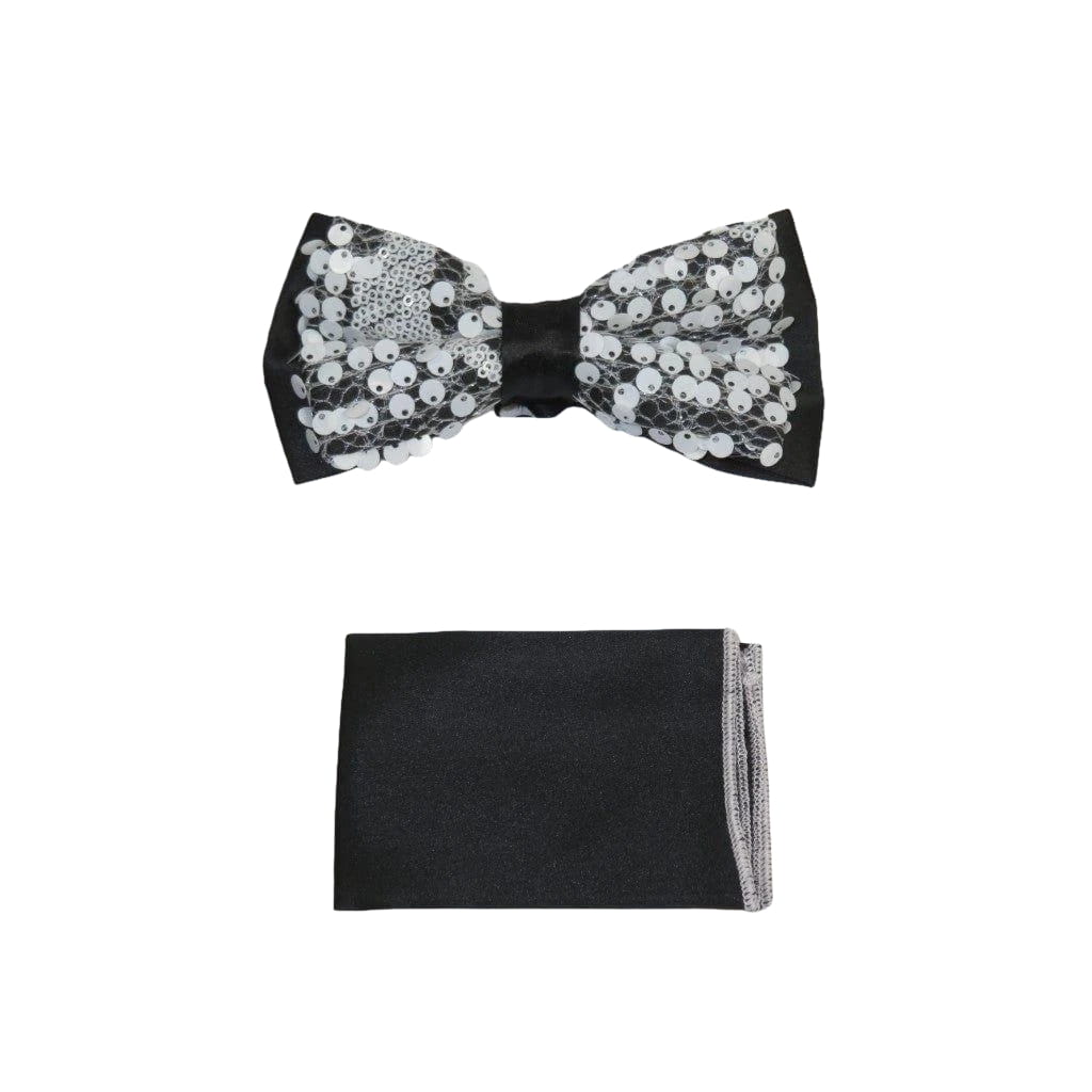 Men Formal Bow Tie Hankie Insomnia by Manzini Floral MZE158 White Sequins New - J.Valintin Men's Wear Legend - 6834