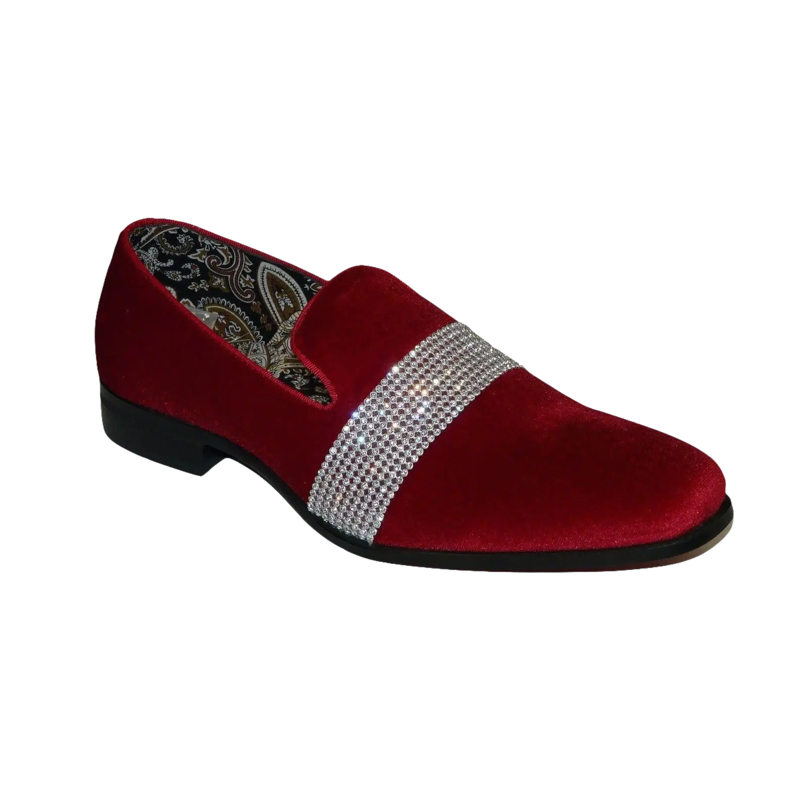 Men Formal shoes After midnight Velvet silver Crystal Slip on 6715 Red/Silver - J.Valintin Men's Wear Legend - 35