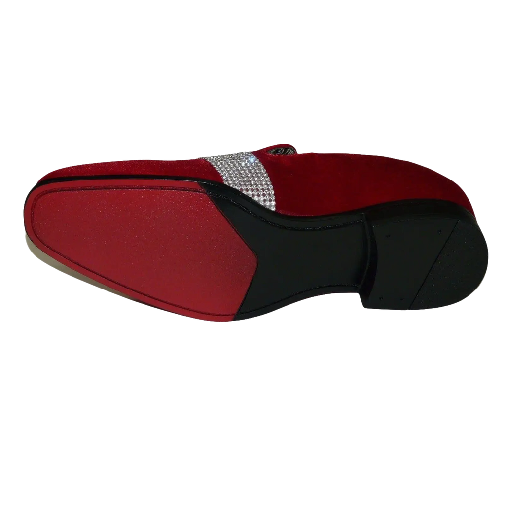 Men Formal shoes After midnight Velvet silver Crystal Slip on 6715 Red/Silver - J.Valintin Men's Wear Legend - 35