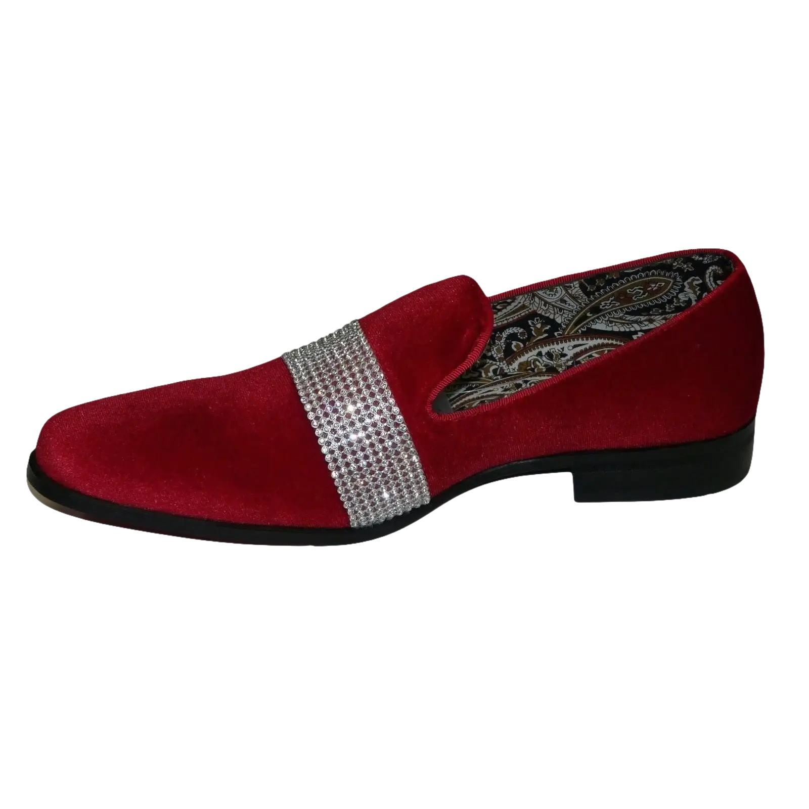 Men Formal shoes After midnight Velvet silver Crystal Slip on 6715 Red/Silver - J.Valintin Men's Wear Legend - 35