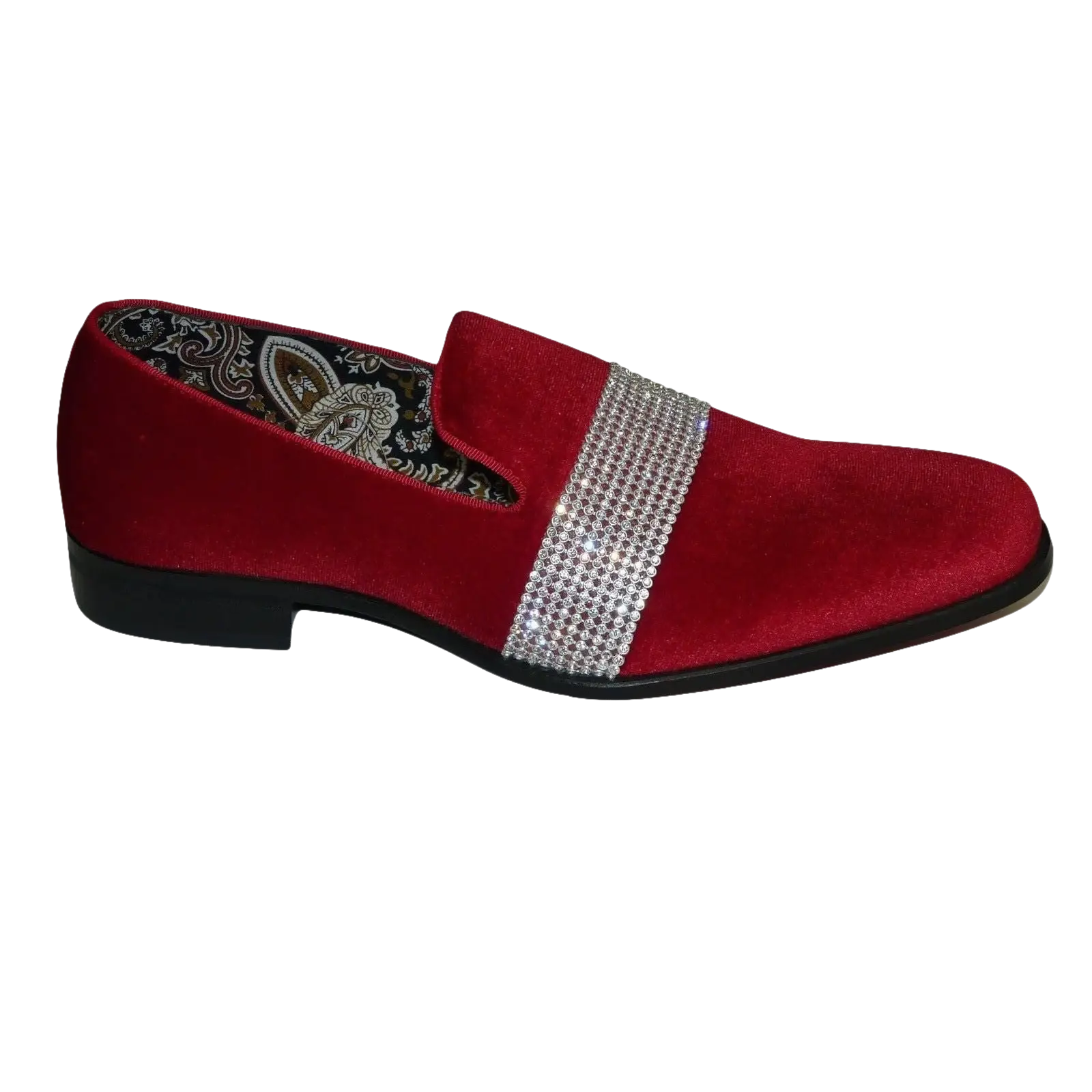 Men Formal shoes After midnight Velvet silver Crystal Slip on 6715 Red/Silver - J.Valintin Men's Wear Legend - 35