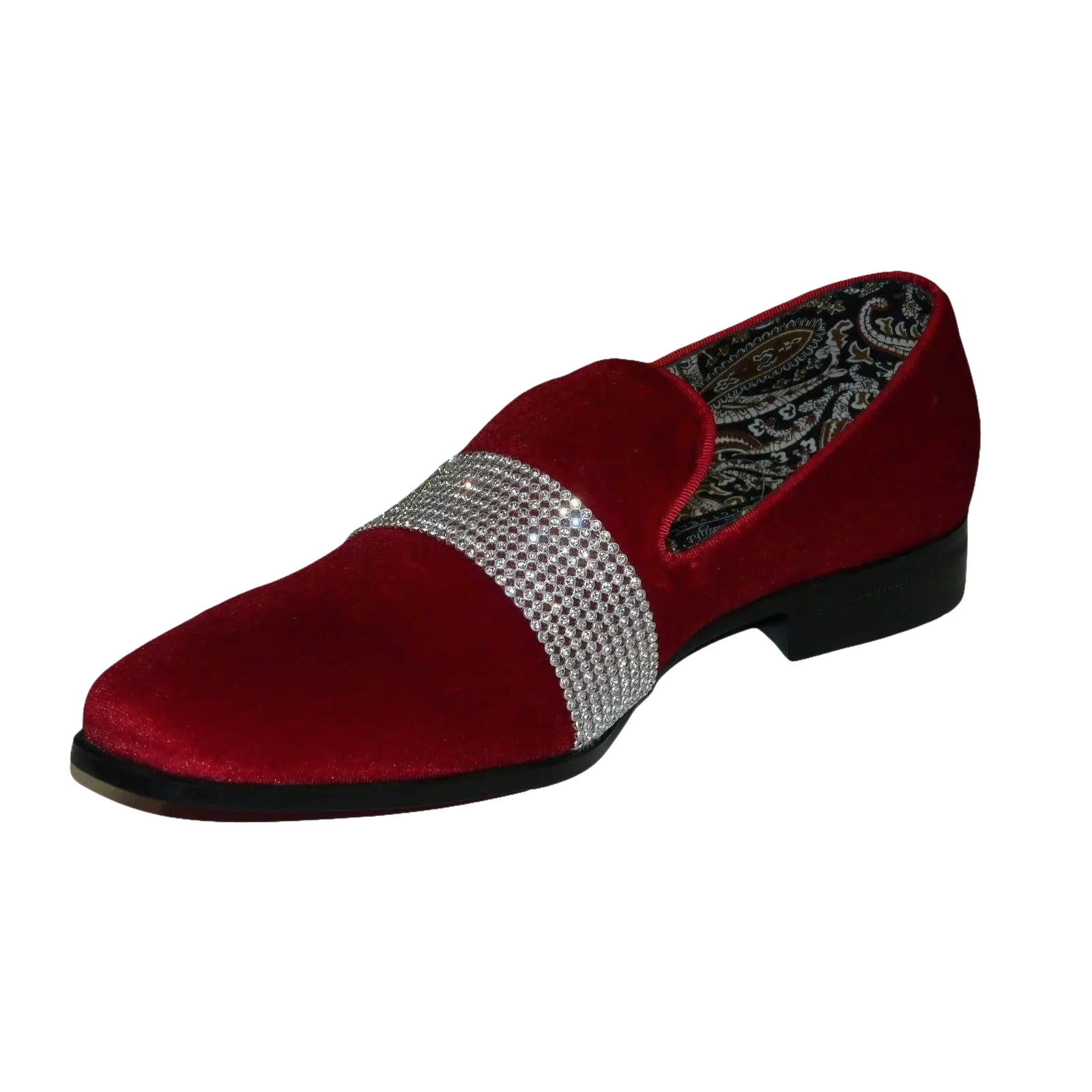 Men Formal shoes After midnight Velvet silver Crystal Slip on 6715 Red/Silver - J.Valintin Men's Wear Legend - 35
