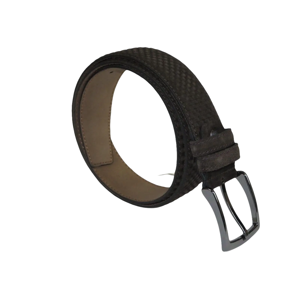 Men Genuine Basket weave Suede Soft Leather Belt PIERO ROSSI Turkey #1002 Brown - J.Valintin Men's Wear Legend - 97260