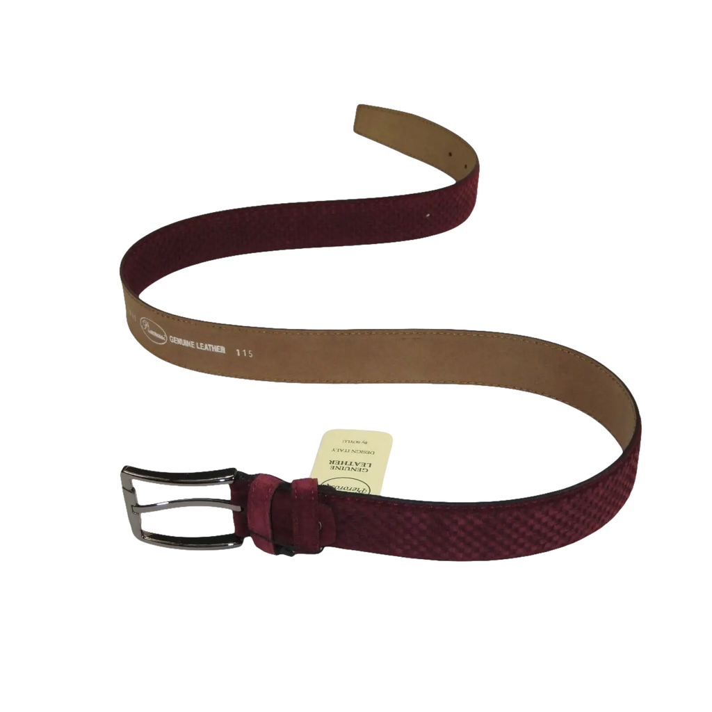 Men Genuine Basket weave Suede Soft Leather Belt PIERO ROSSI Turkey #1002 Wine - J.Valintin Men's Wear Legend - 97285