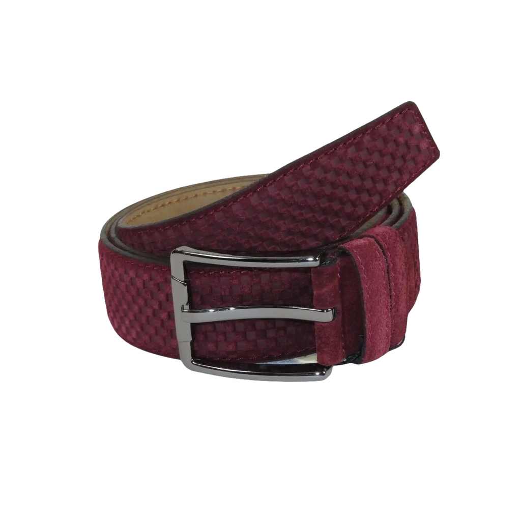 Men Genuine Basket weave Suede Soft Leather Belt PIERO ROSSI Turkey #1002 Wine - J.Valintin Men's Wear Legend - 97285