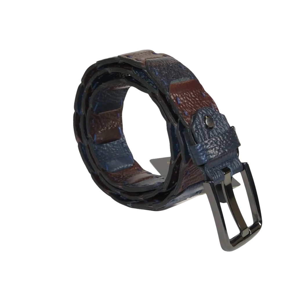 Men Genuine Leather Belt PIERO ROSSI Turkey Croc print Hand Stitch 69 Brown navy - J.Valintin Men's Wear Legend - 97491
