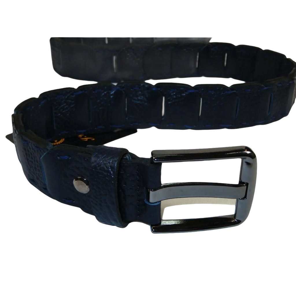 Men Genuine Leather Belt PIERO ROSSI Turkey Crocodile print Hand Stitch #69 navy - J.Valintin Men's Wear Legend - 97485