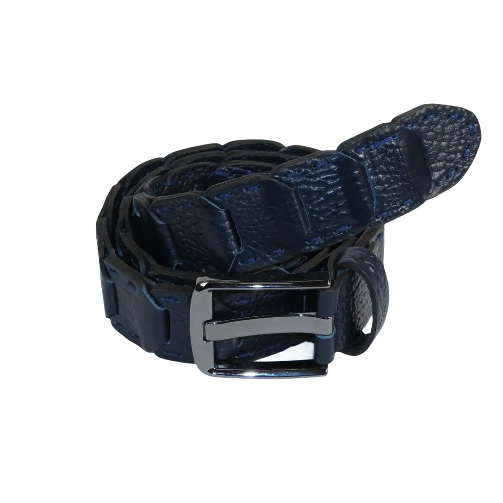 Men Genuine Leather Belt PIERO ROSSI Turkey Crocodile print Hand Stitch #69 navy - J.Valintin Men's Wear Legend - 97485
