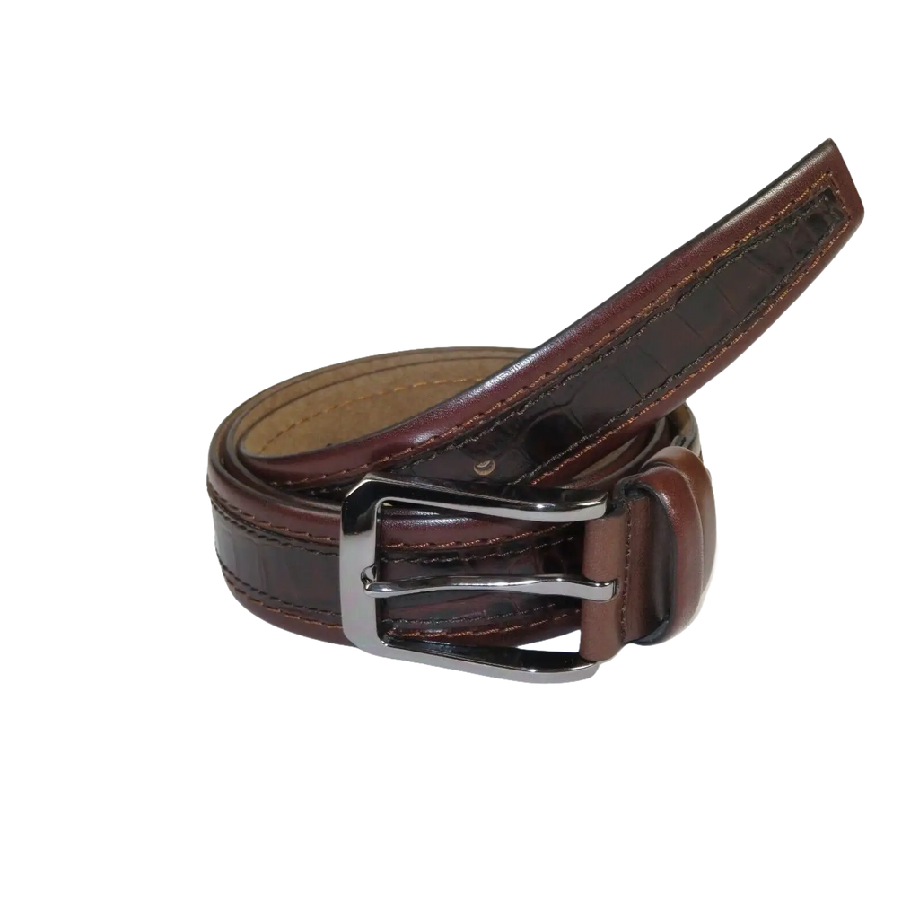 Men Genuine Leather Belt PIERO ROSSI Turkey Crocodile print Stitched 3071 Brown - J.Valintin Men's Wear Legend - 97407
