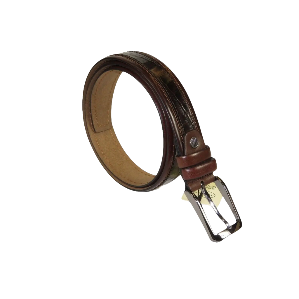 Men Genuine Leather Belt PIERO ROSSI Turkey Crocodile print Stitched 3071 Brown - J.Valintin Men's Wear Legend - 97407