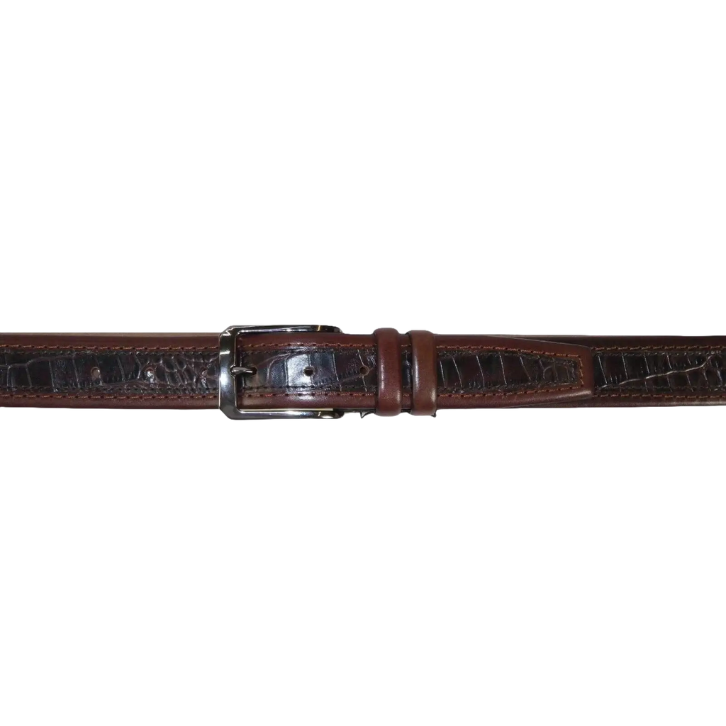 Men Genuine Leather Belt PIERO ROSSI Turkey Crocodile print Stitched 3071 Brown - J.Valintin Men's Wear Legend - 97407