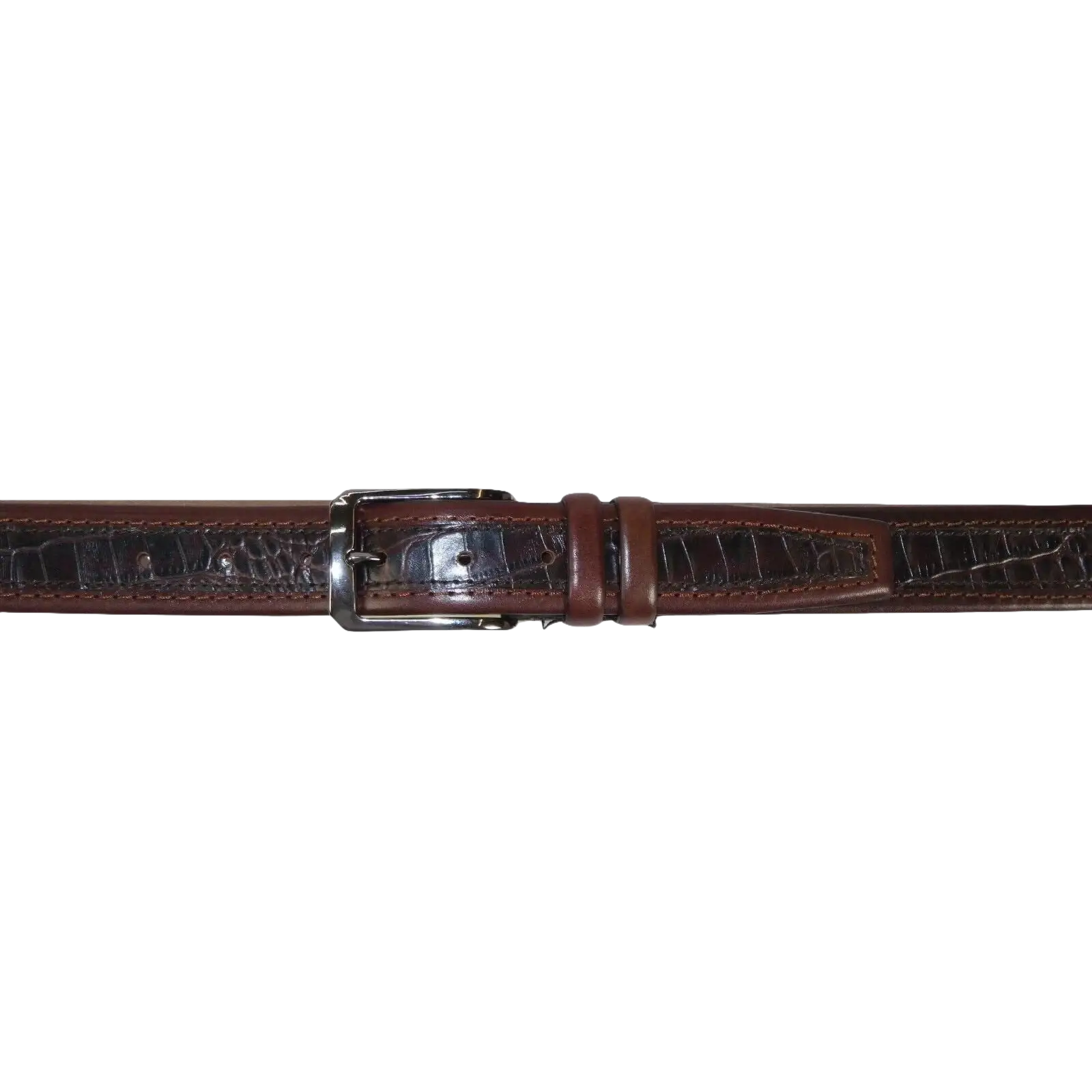 Men Genuine Leather Belt PIERO ROSSI Turkey Crocodile print Stitched 3071 Brown - J.Valintin Men's Wear Legend - 97407