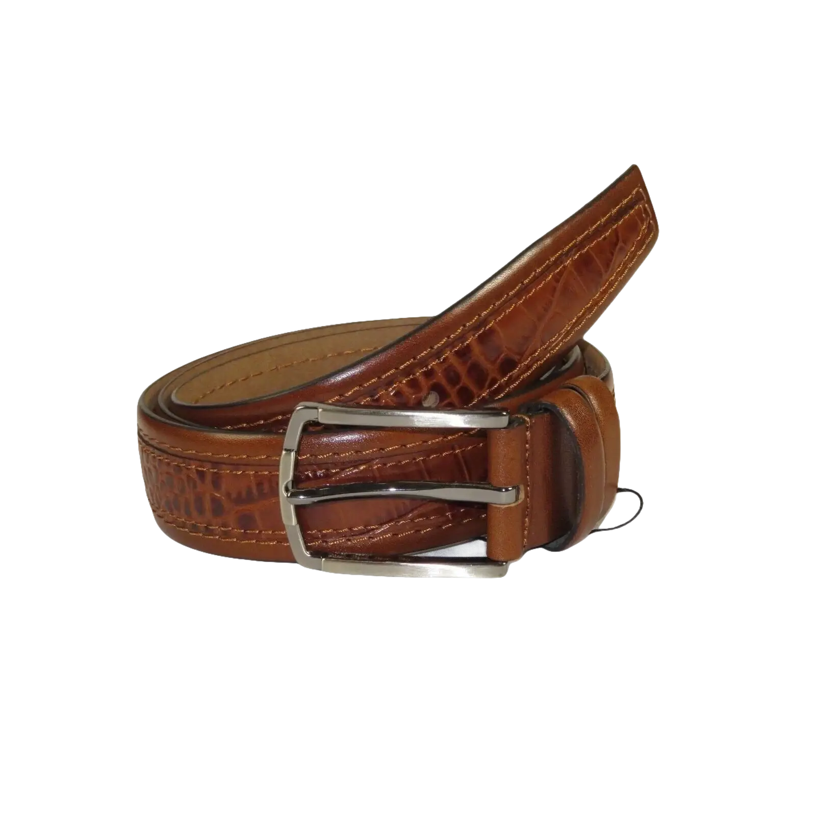 Men Genuine Leather Belt PIERO ROSSI Turkey Crocodile print Stitched 3071 Cognac - J.Valintin Men's Wear Legend - 97413