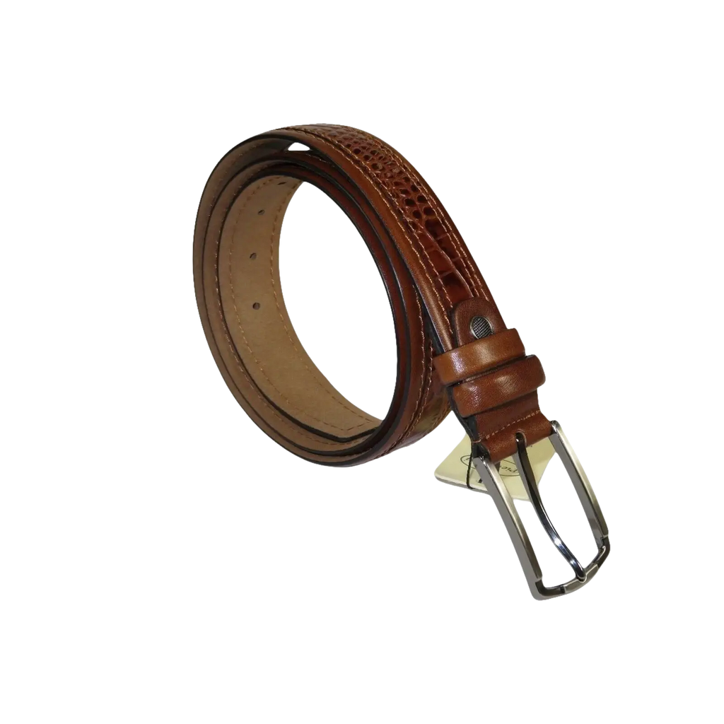 Men Genuine Leather Belt PIERO ROSSI Turkey Crocodile print Stitched 3071 Cognac - J.Valintin Men's Wear Legend - 97413