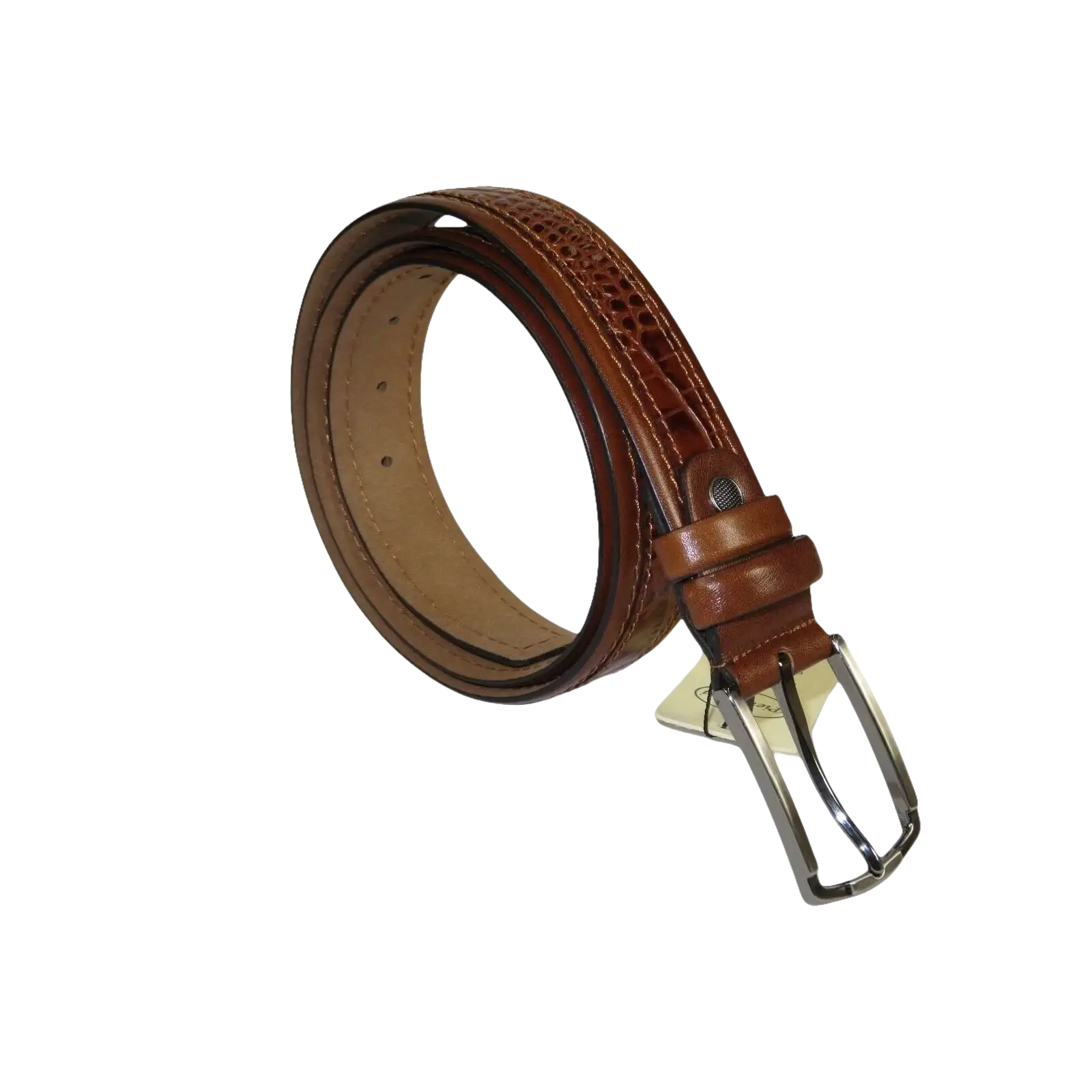 Men Genuine Leather Belt PIERO ROSSI Turkey Crocodile print Stitched 3071 Cognac - J.Valintin Men's Wear Legend - 97413