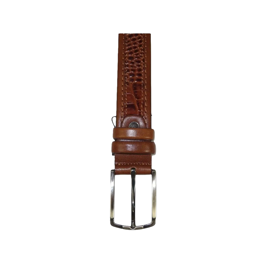 Men Genuine Leather Belt PIERO ROSSI Turkey Crocodile print Stitched 3071 Cognac - J.Valintin Men's Wear Legend - 97413