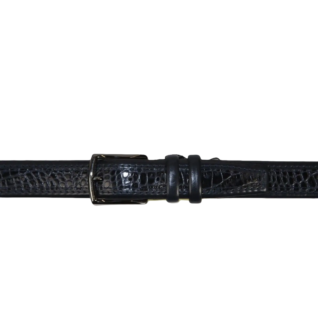 Men Genuine Leather Belt PIERO ROSSI Turkey Crocodile print Stitched 3071 Navy - J.Valintin Men's Wear Legend - 97419