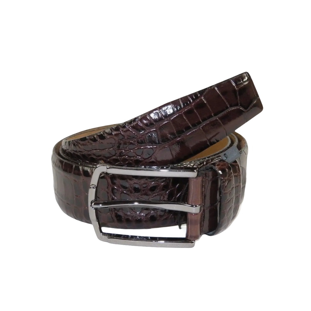 Men Genuine Leather Belt PIERO ROSSI Turkey Soft Crocodile print 1014 Brown - J.Valintin Men's Wear Legend - 97389