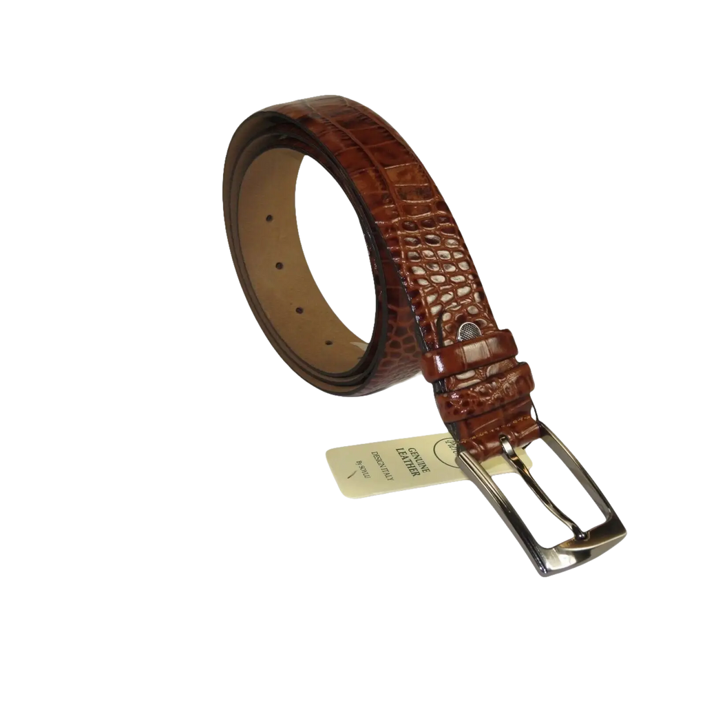 Men Genuine Leather Belt PIERO ROSSI Turkey Soft Crocodile print 1014 Cognac - J.Valintin Men's Wear Legend - 97395