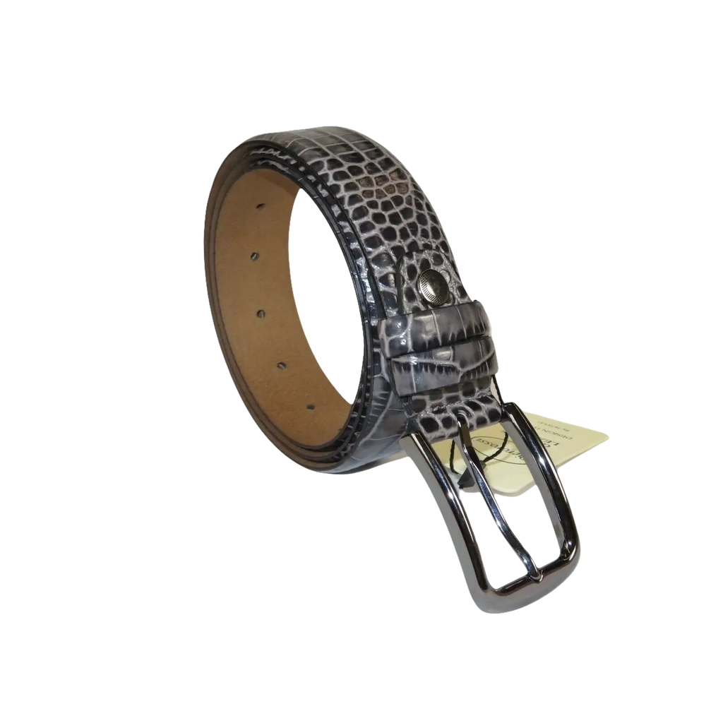 Men Genuine Leather Belt PIERO ROSSI Turkey Soft Crocodile print 1014 Gray - J.Valintin Men's Wear Legend - 97383