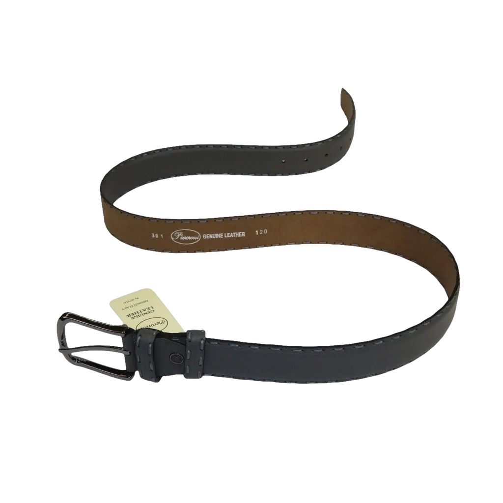 Men Genuine Leather Belt PIERO ROSSI Turkey Soft Full Grain Hand Stitch 301 Gray - J.Valintin Men's Wear Legend - 97365