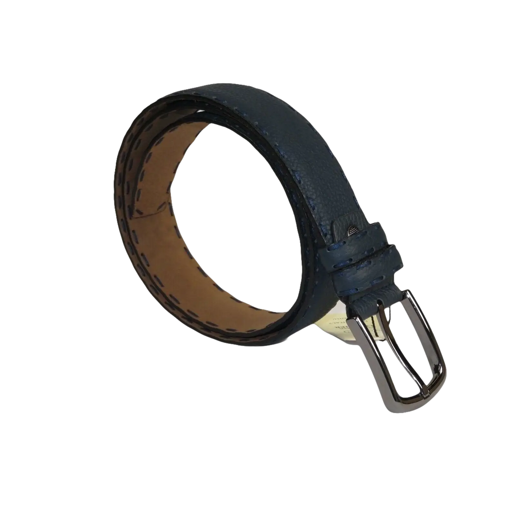 Men Genuine Leather Belt PIERO ROSSI Turkey Soft Full Grain Hand Stitch 301 Navy - J.Valintin Men's Wear Legend - 97353