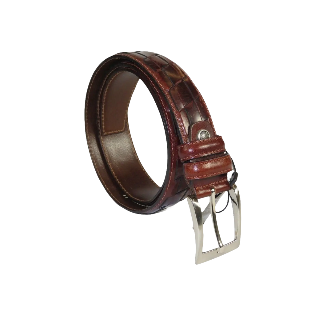 Men Genuine Leather Belt PIERO ROSSI Turkey Soft Full Grain Stitched #137 Cognac - J.Valintin Men's Wear Legend - 97437