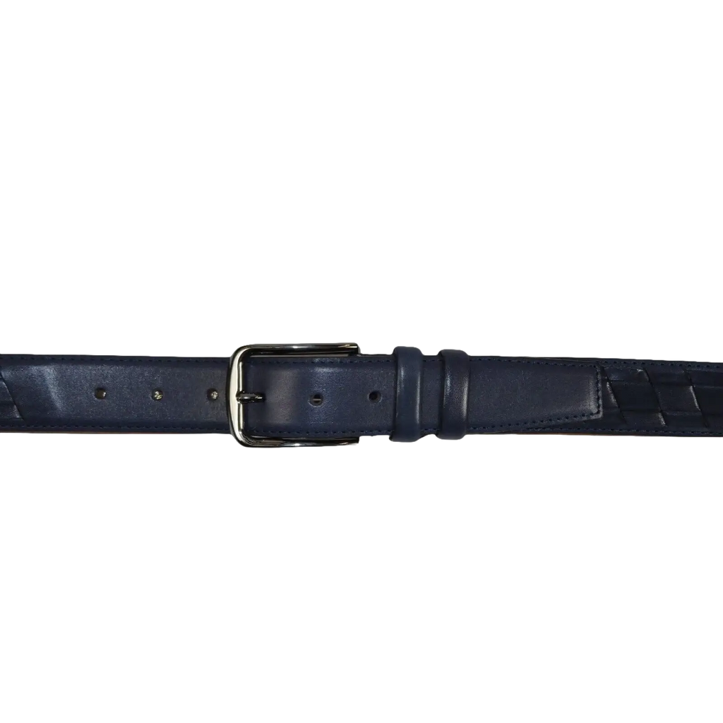 Men Genuine Leather Belt PIERO ROSSI Turkey Soft Full Grain Stitched #137 Navy - J.Valintin Men's Wear Legend - 97443