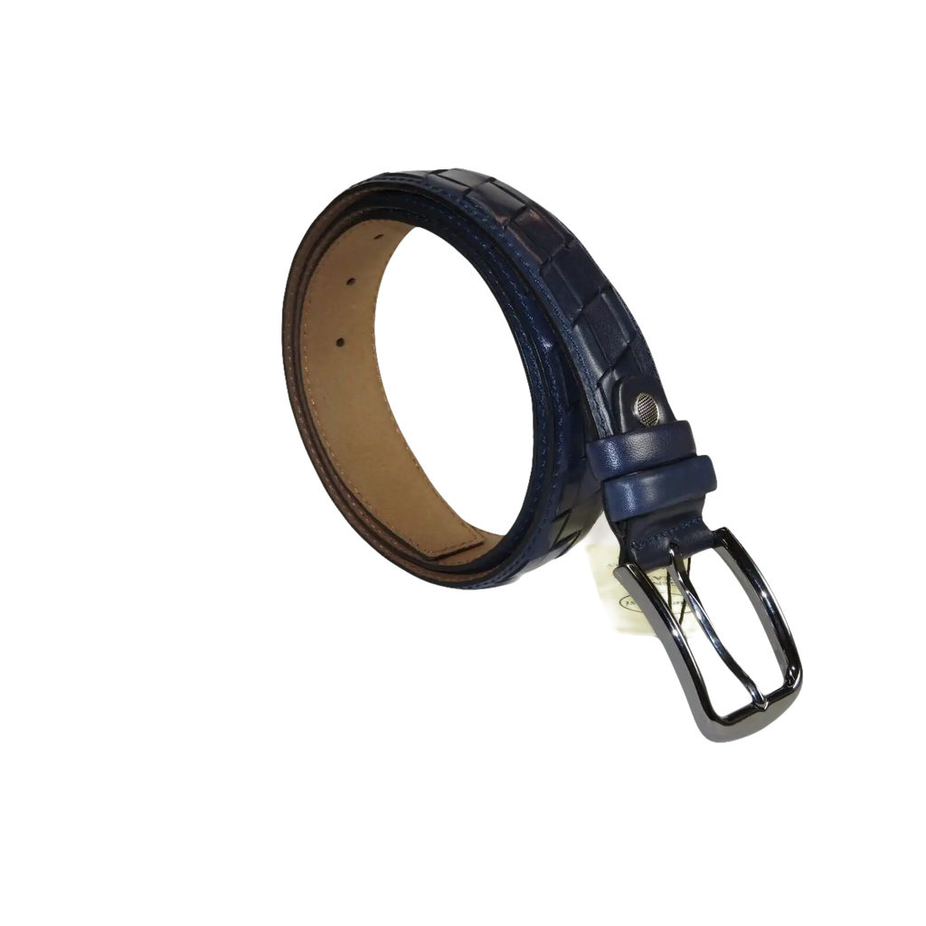 Men Genuine Leather Belt PIERO ROSSI Turkey Soft Full Grain Stitched #137 Navy - J.Valintin Men's Wear Legend - 97443