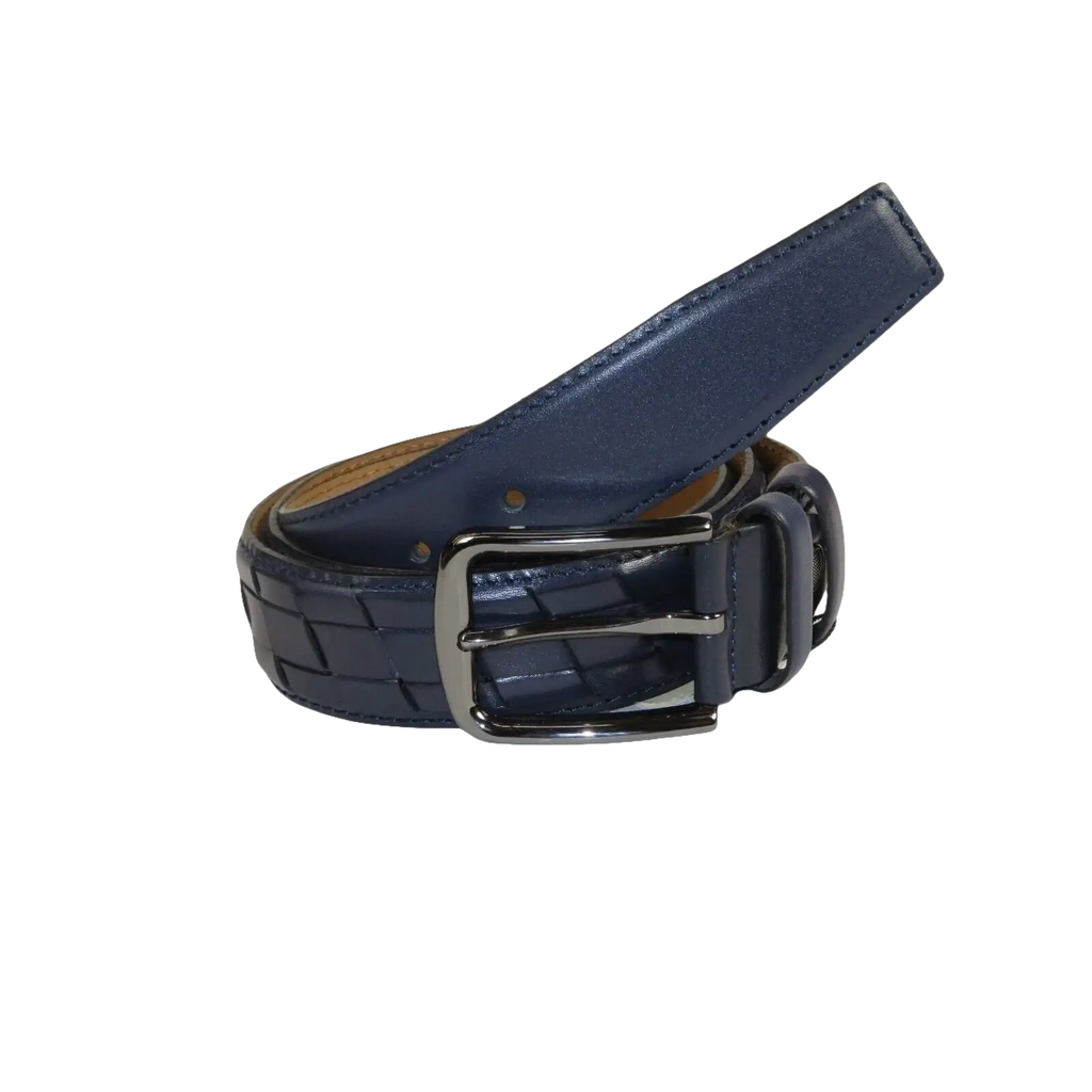 Men Genuine Leather Belt PIERO ROSSI Turkey Soft Full Grain Stitched #137 Navy - J.Valintin Men's Wear Legend - 97443
