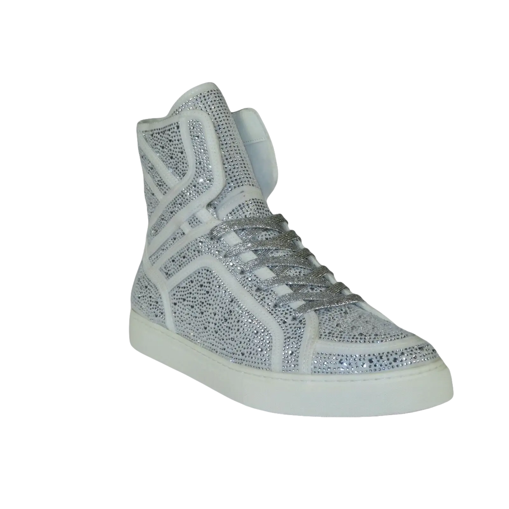 Men High Top Shoes By FIESSO AURELIO GARCIA ,Fancy Rhine stones 2402 White - J.Valintin Men's Wear Legend - 94993