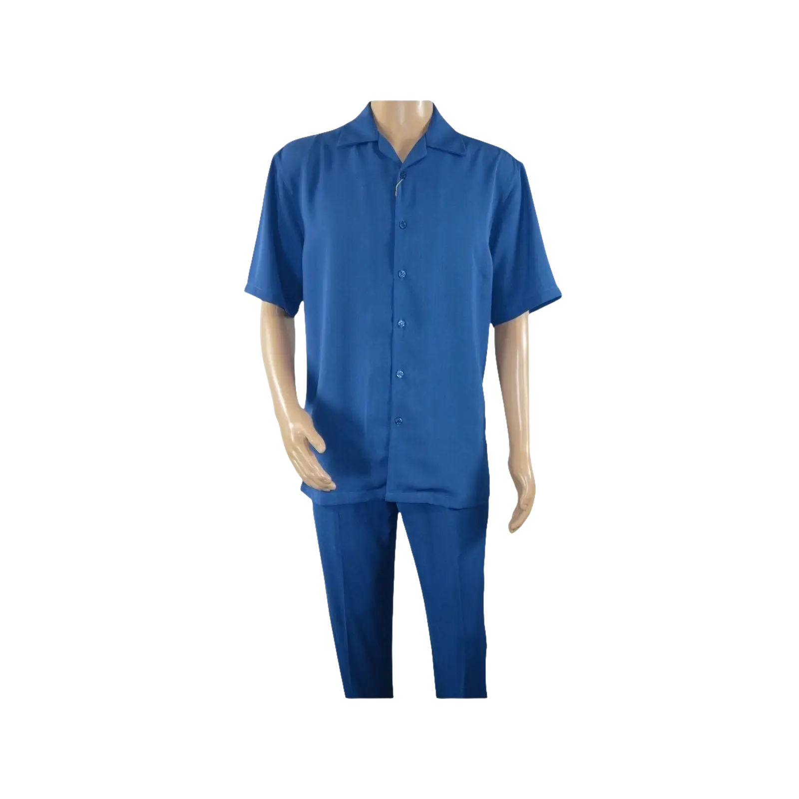 Men INSERCH 2pc Walking Leisure Suit Shirt Pants Set Short Sleeves 9356 Blue - J.Valintin Men's Wear Legend - 94152