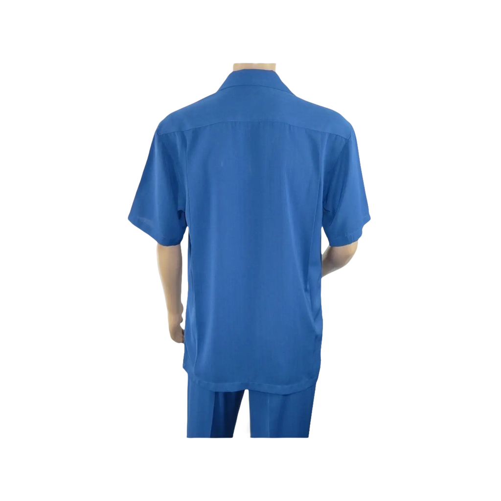 Men INSERCH 2pc Walking Leisure Suit Shirt Pants Set Short Sleeves 9356 Blue - J.Valintin Men's Wear Legend - 94152
