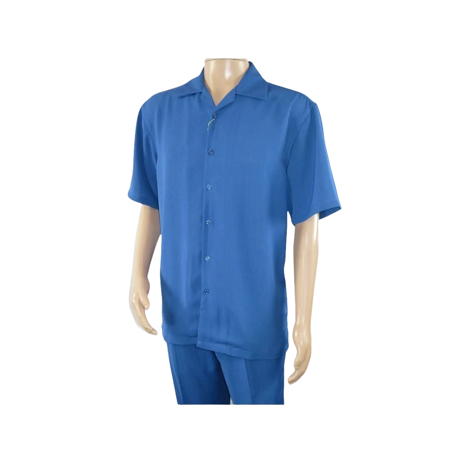 Men INSERCH 2pc Walking Leisure Suit Shirt Pants Set Short Sleeves 9356 Blue - J.Valintin Men's Wear Legend - 94152