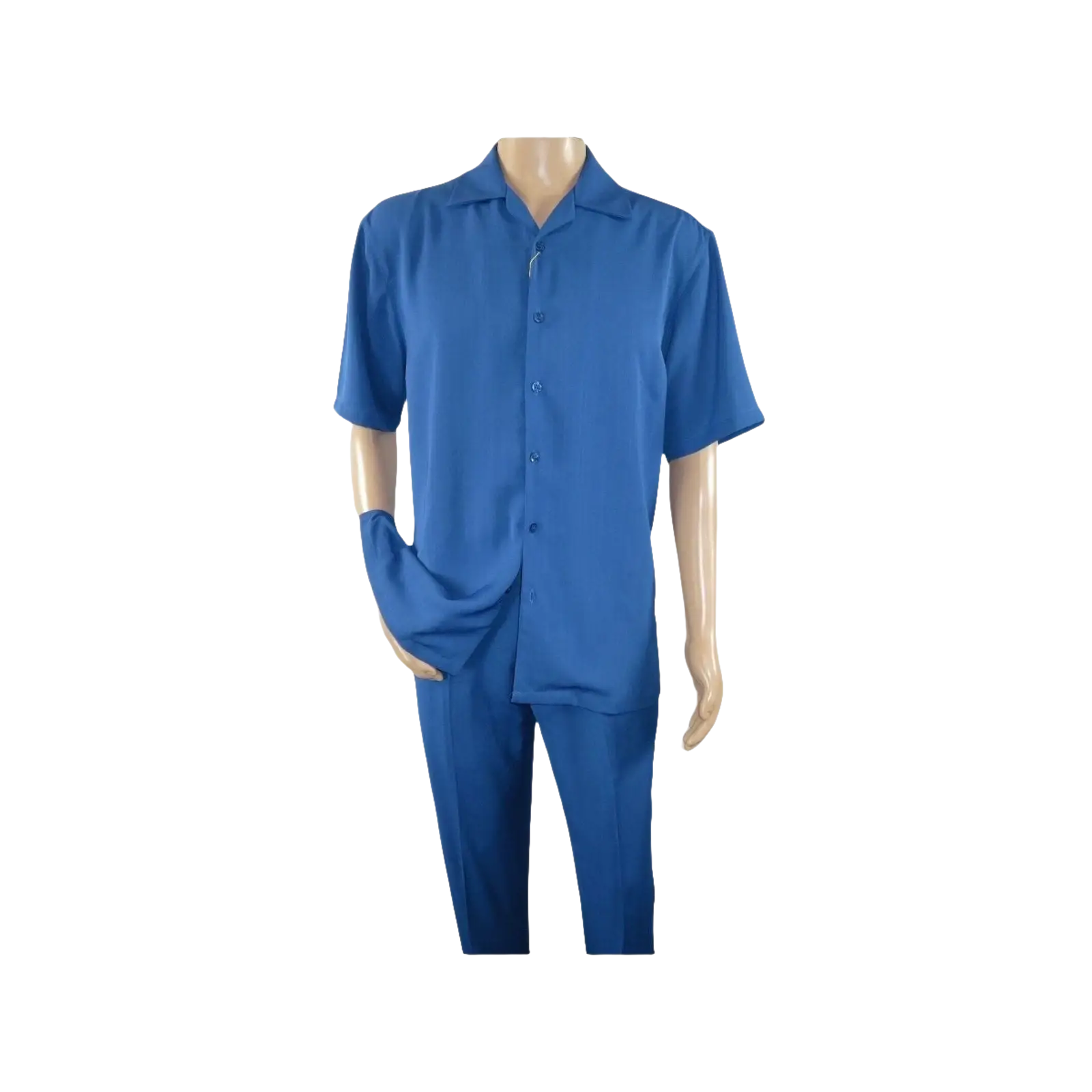 Men INSERCH 2pc Walking Leisure Suit Shirt Pants Set Short Sleeves 9356 Blue - J.Valintin Men's Wear Legend - 94152