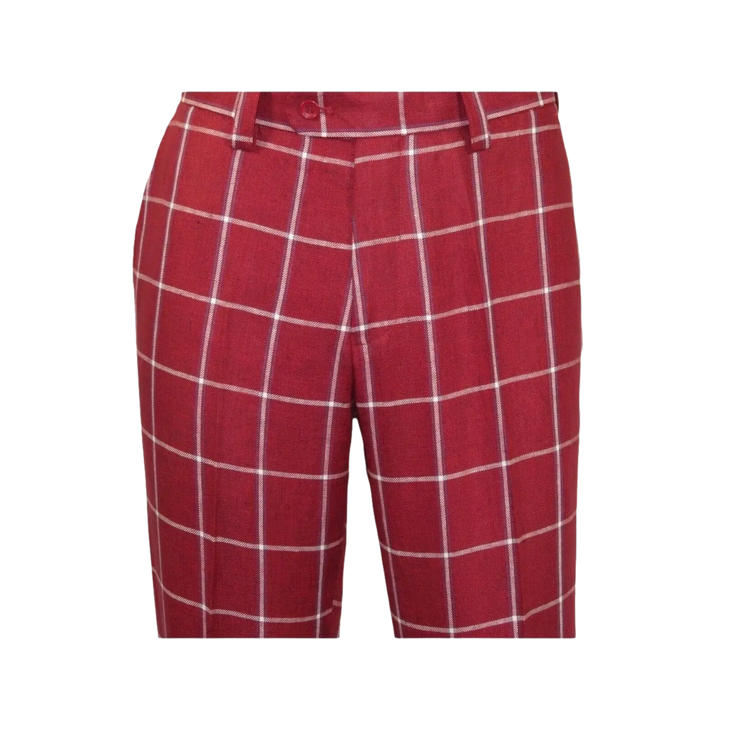Men INSERCH premium Soft Cool Linen 2pc Walking Leisure suit 7098 Red Plaid - J.Valintin Men's Wear Legend - 100703