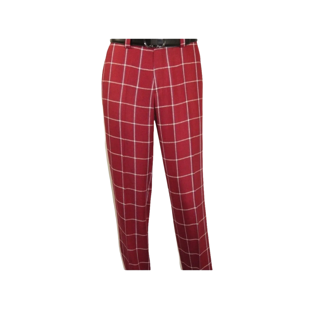 Men INSERCH premium Soft Cool Linen 2pc Walking Leisure suit 7098 Red Plaid - J.Valintin Men's Wear Legend - 100703