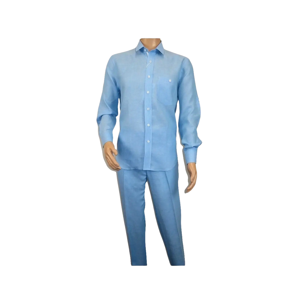 Men INSERCH premium Soft Linen Breathable 2pc Walking Leisure suit LS29116 Blue - J.Valintin Men's Wear Legend - 100675